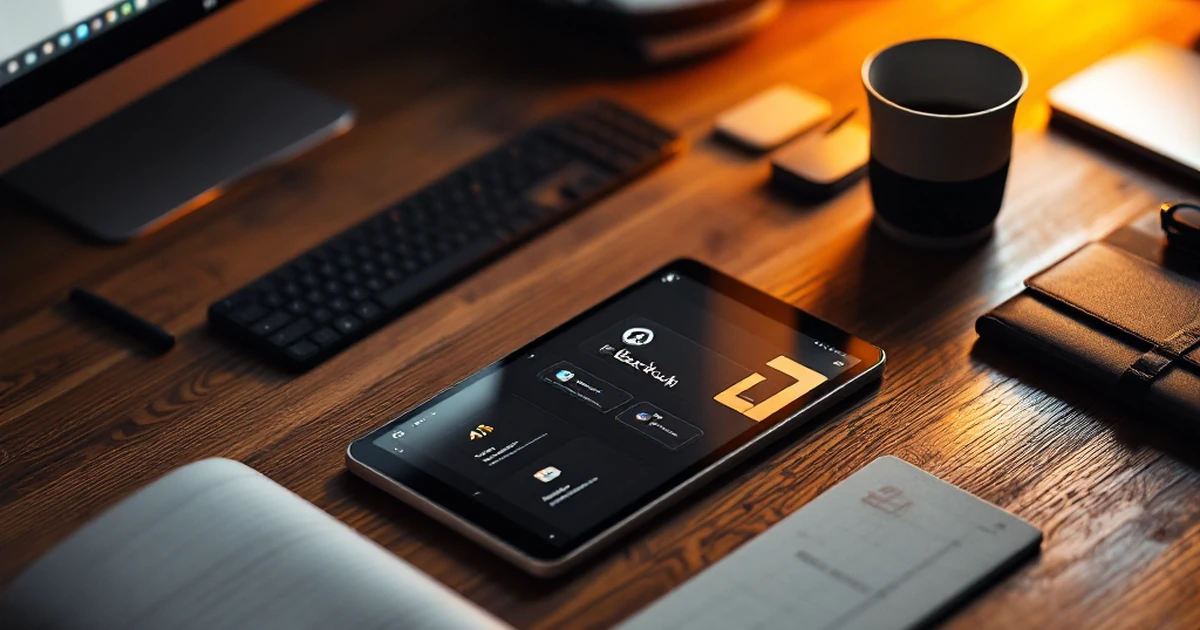 Workspace setup with notebook and backup plugin icons for WordPress.