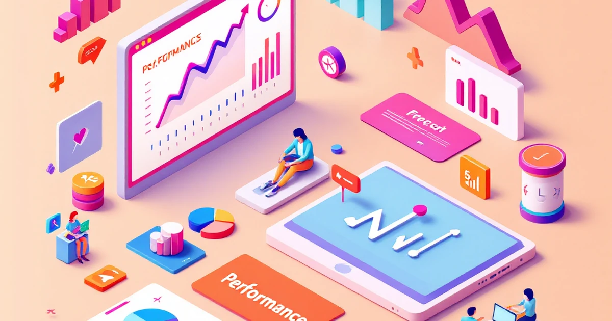 Performance tracking tools with graphs and analytics icons.