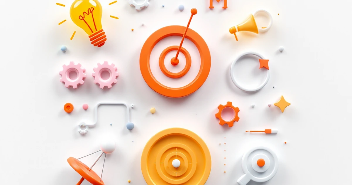 Target audience symbols like a lightbulb and gears on a white background.