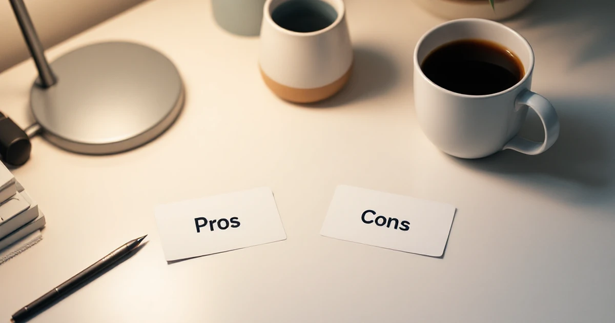 Workspace with cards listing Divi theme pros and cons.