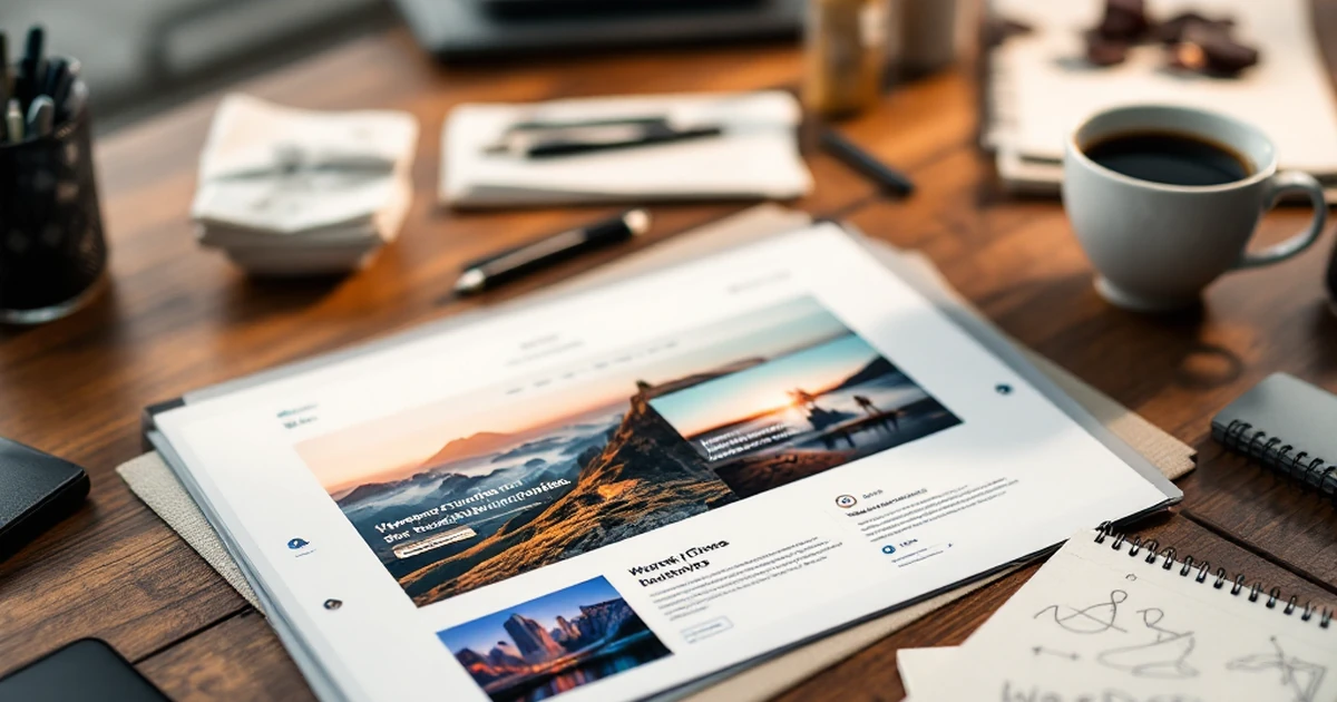 WordPress plugins and Divi theme setup with theme icons and sketches on a wooden table.