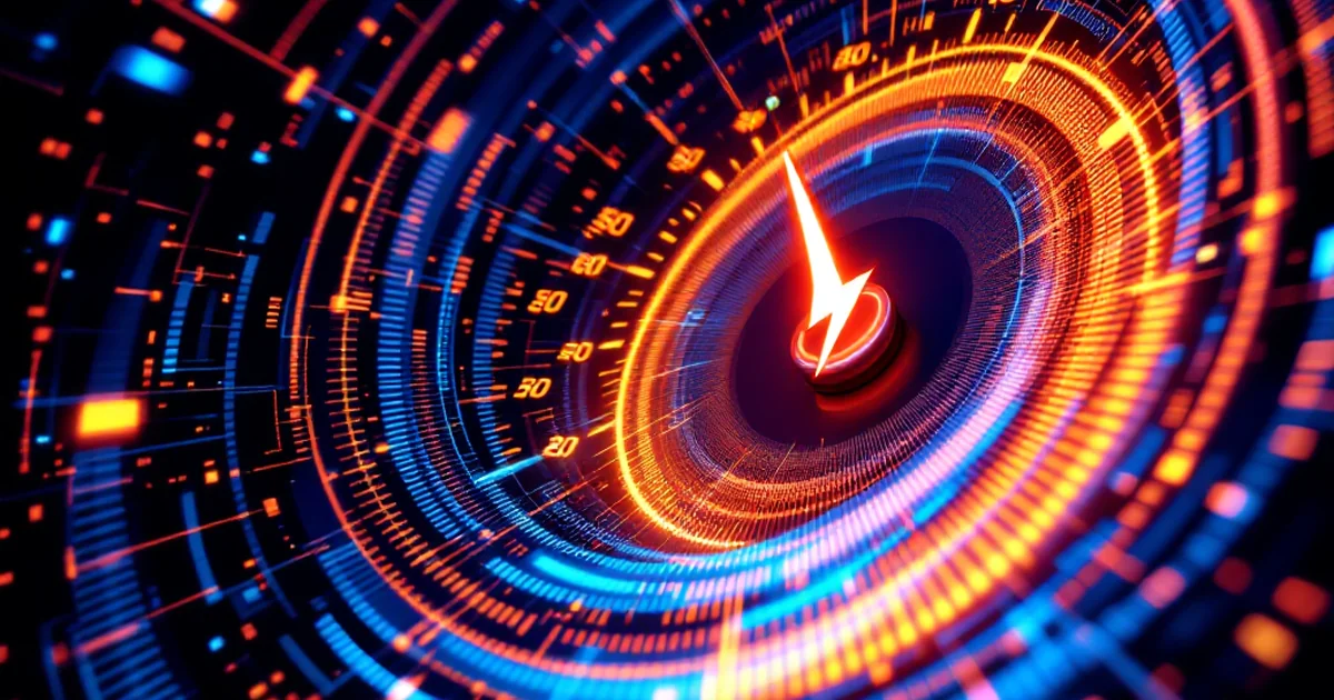 Abstract image of speed optimization with speedometer and lightning bolt.
