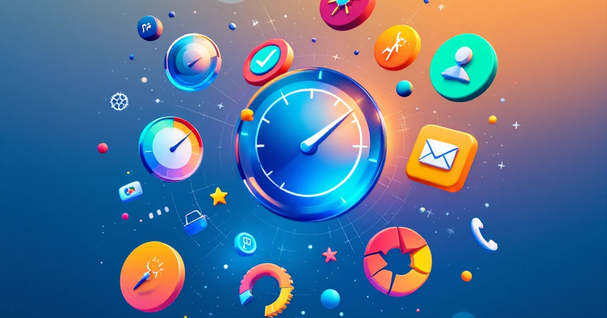 Abstract image of digital theme icons on a blue background.