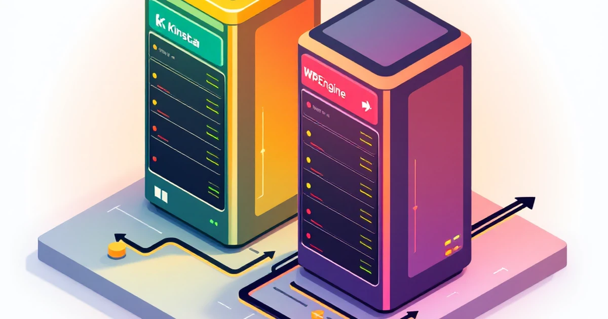 Isometric illustration of server towers representing Kinsta and WPEngine.