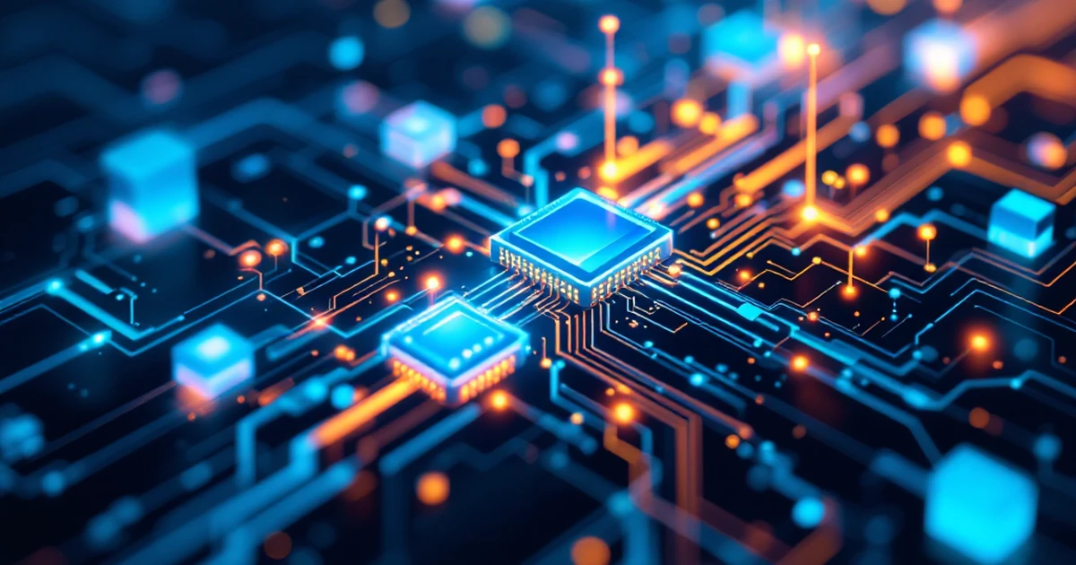 Abstract image representing web hosting use cases with digital nodes and data flow.