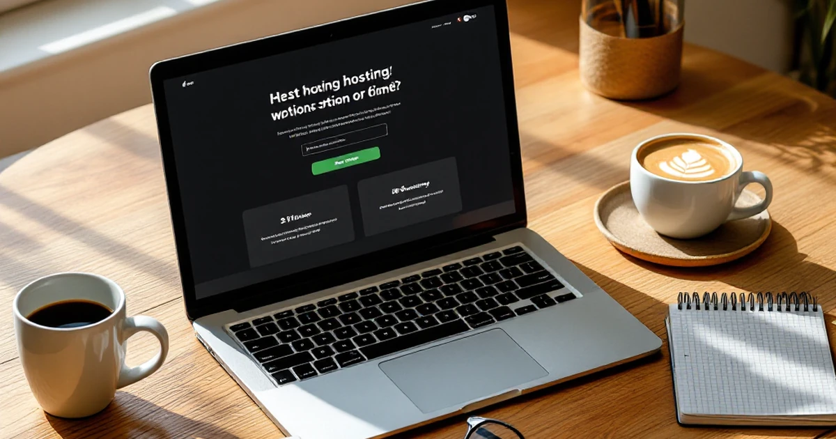 Workspace with laptop and hosting options displayed.
