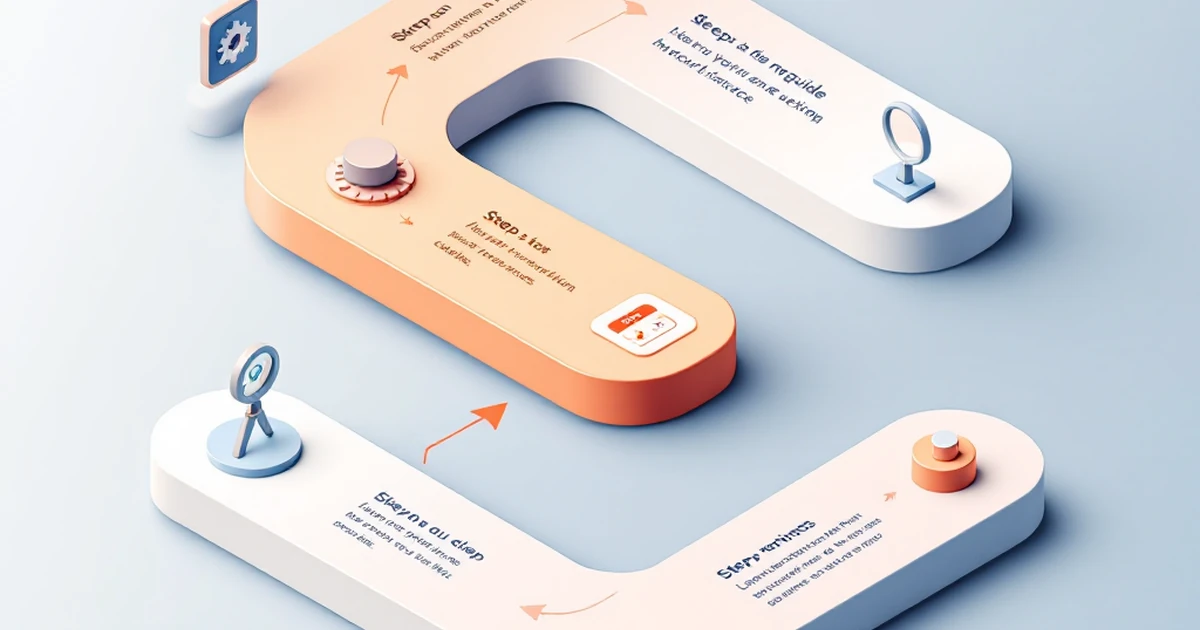 Isometric illustration of step-by-step guide with icons and arrows.