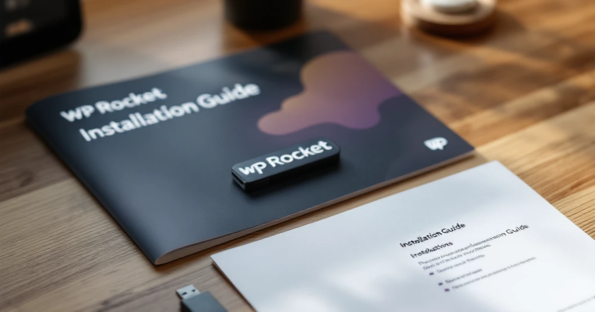 WP Rocket tools for speeding up WordPress on a wooden desk.