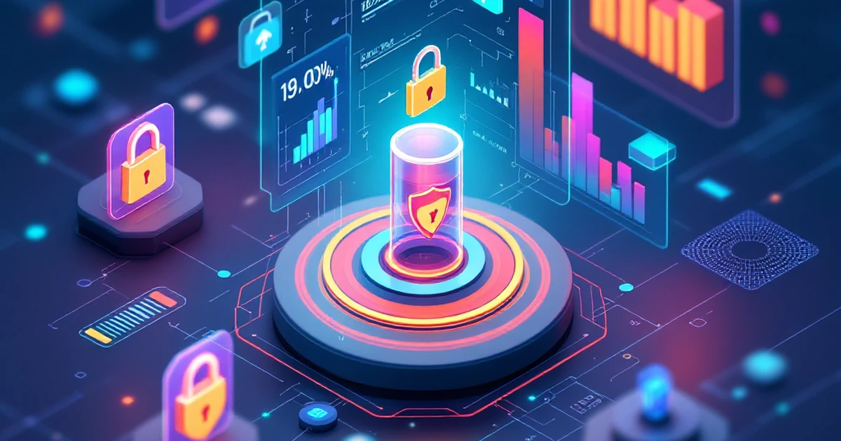 Isometric interface of security scans and firewall settings.
