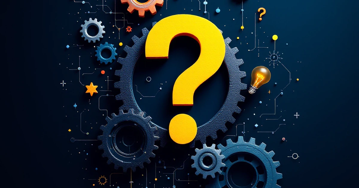 Abstract image of troubleshooting with gears and symbols.