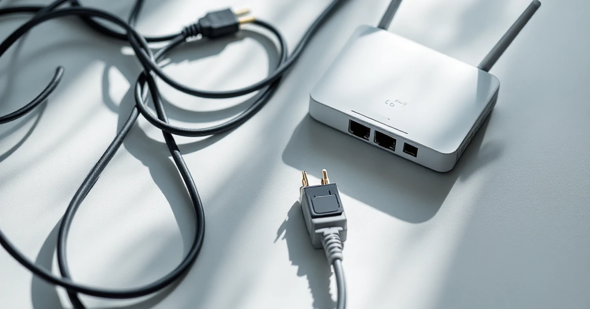 Abstract image of troubleshooting tools like cables and router.