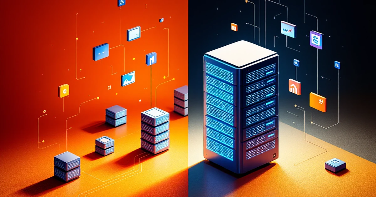 Abstract image symbolizing shared vs managed hosting with server representations.
