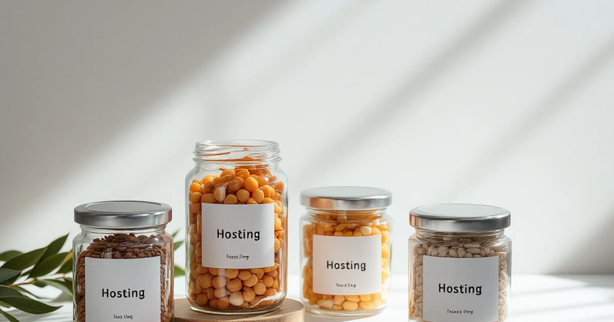 Product-style image with jars labeled for hosting recommendations.