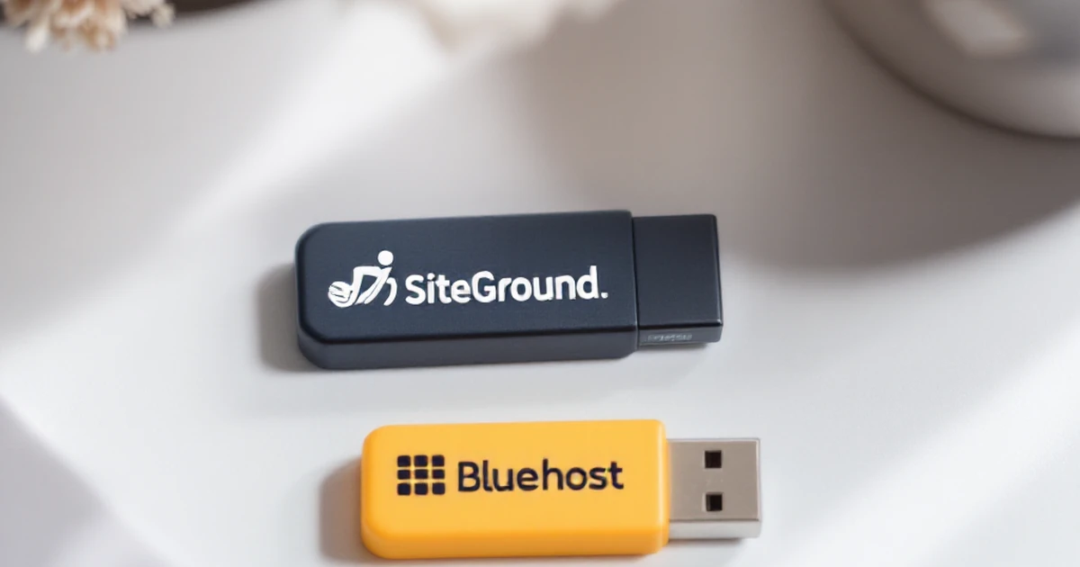 WordPress setup essentials with SiteGround and Bluehost branded USB drives.