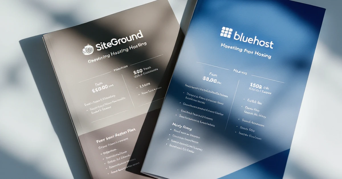 Hosting plans comparison brochures for SiteGround and Bluehost.