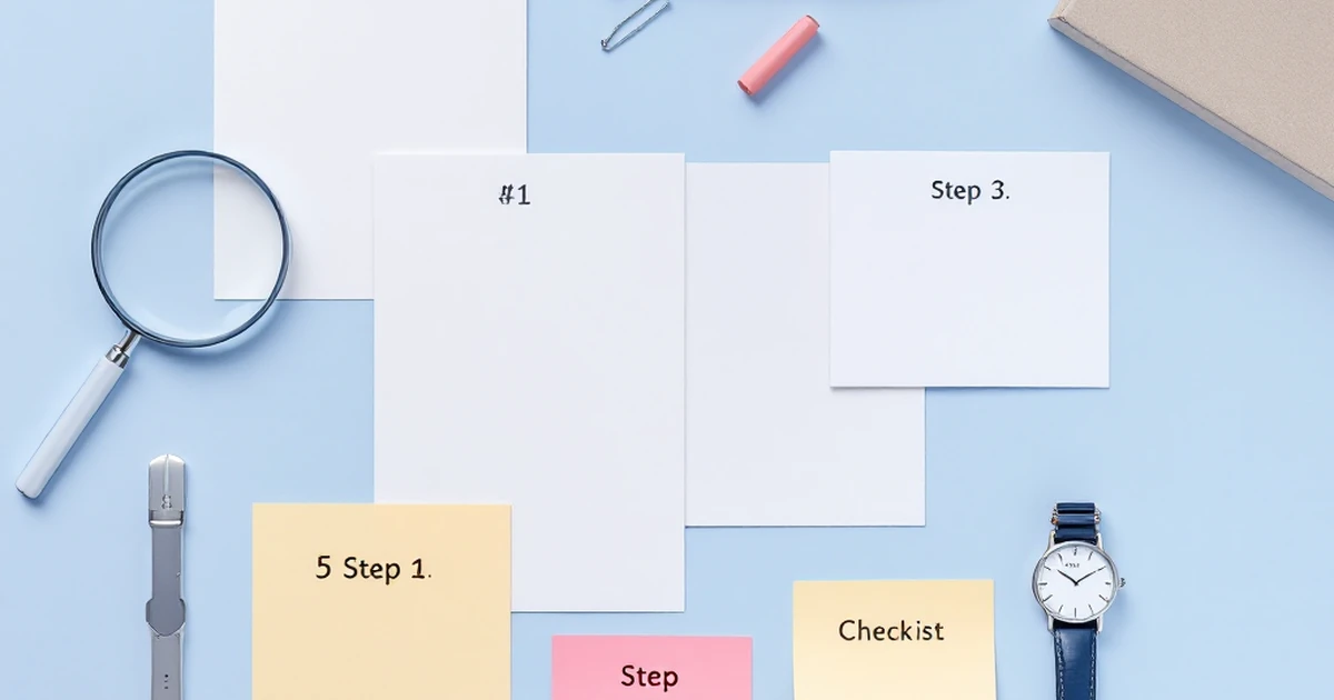 Flat lay of items representing a step-by-step guide.