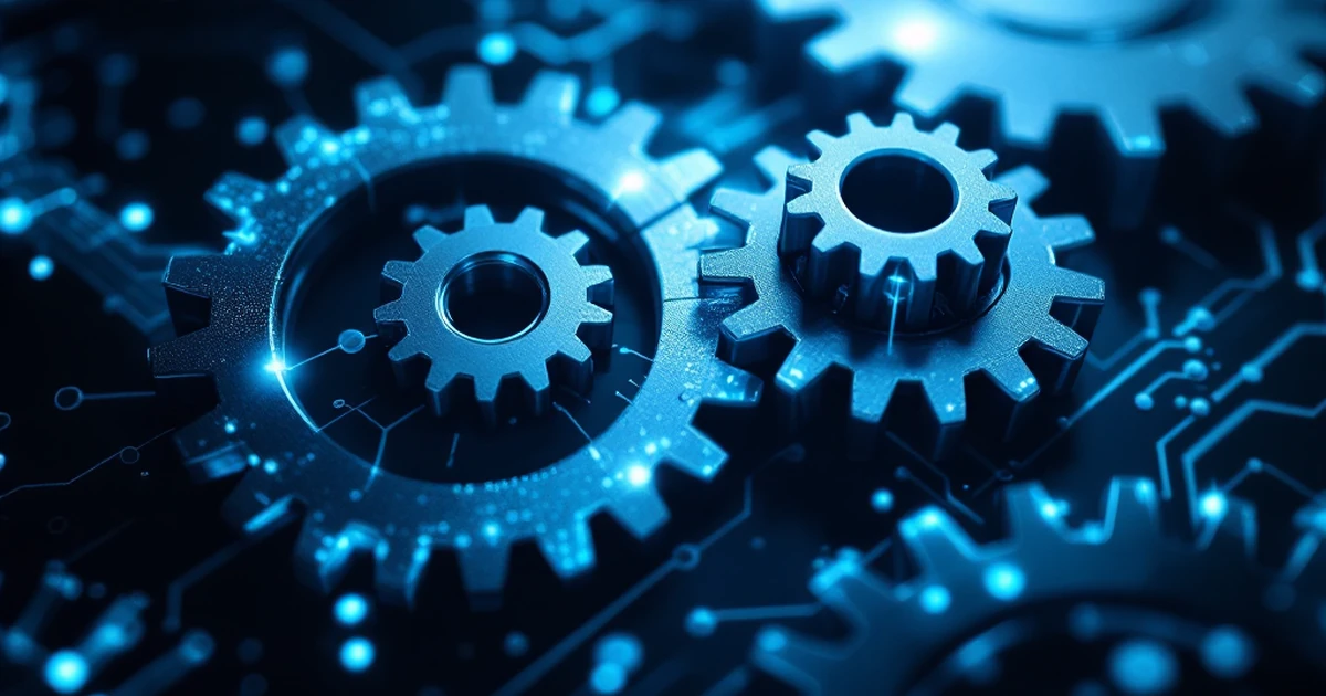 Abstract visual of gears and digital elements for troubleshooting.