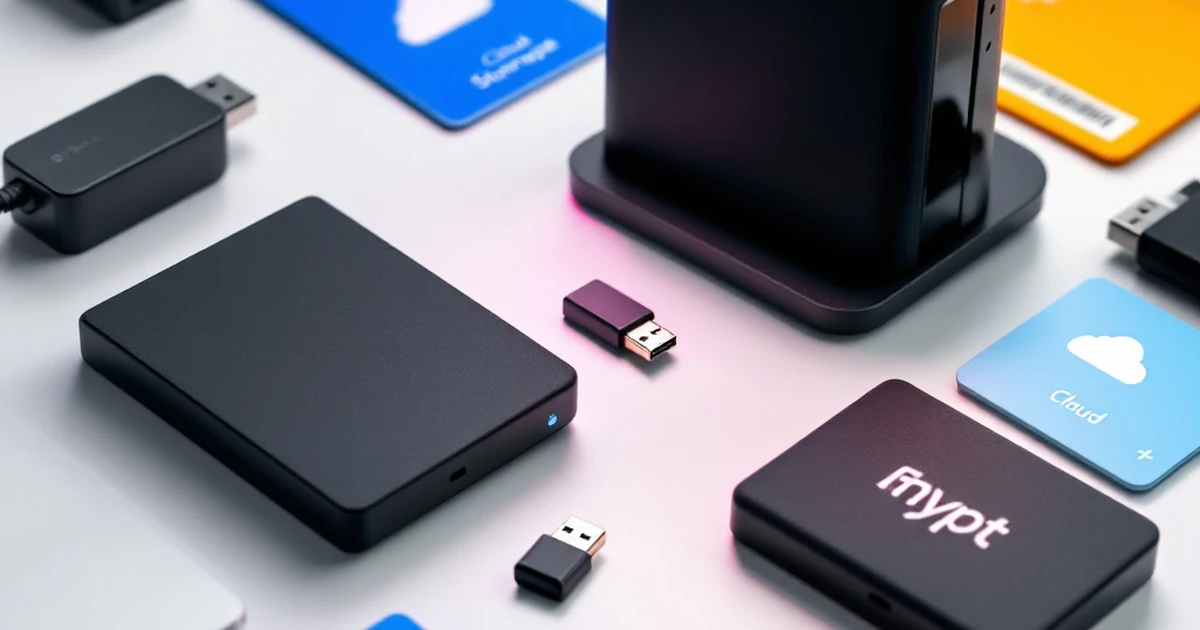 Product shot of backup tools and storage solutions.