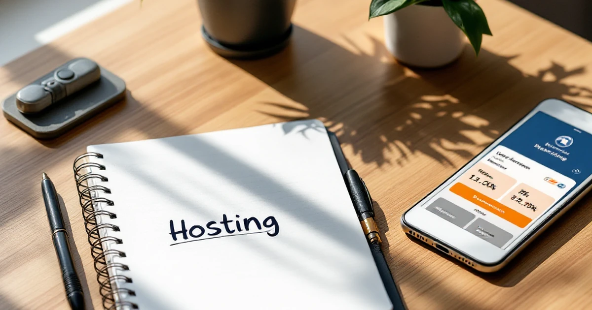 Workspace of a website developer with hosting notes and smartphone.