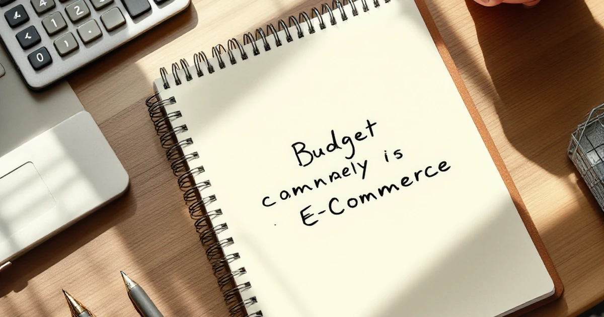 Notepad, calculator, and piggy bank on a desk, representing budget e-commerce theme tools.