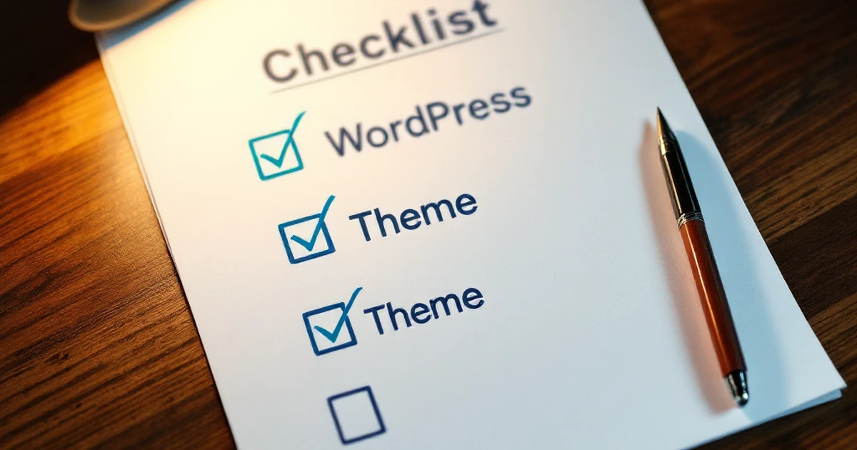 Checklist for choosing WordPress themes with pen.