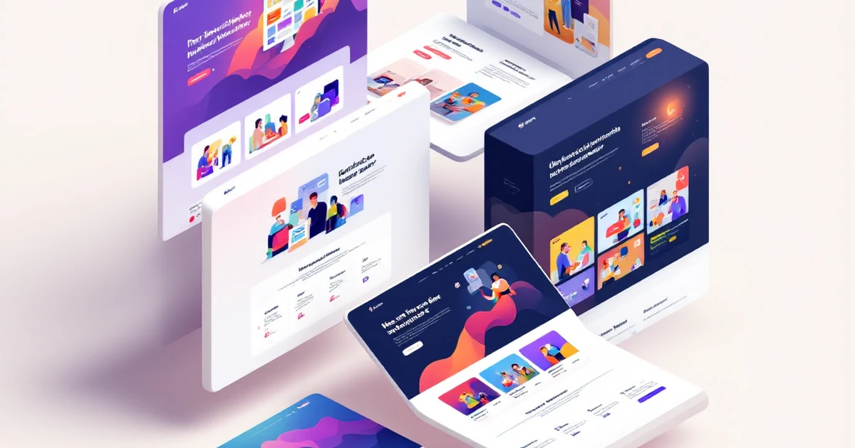 Isometric view of diverse website layout templates.