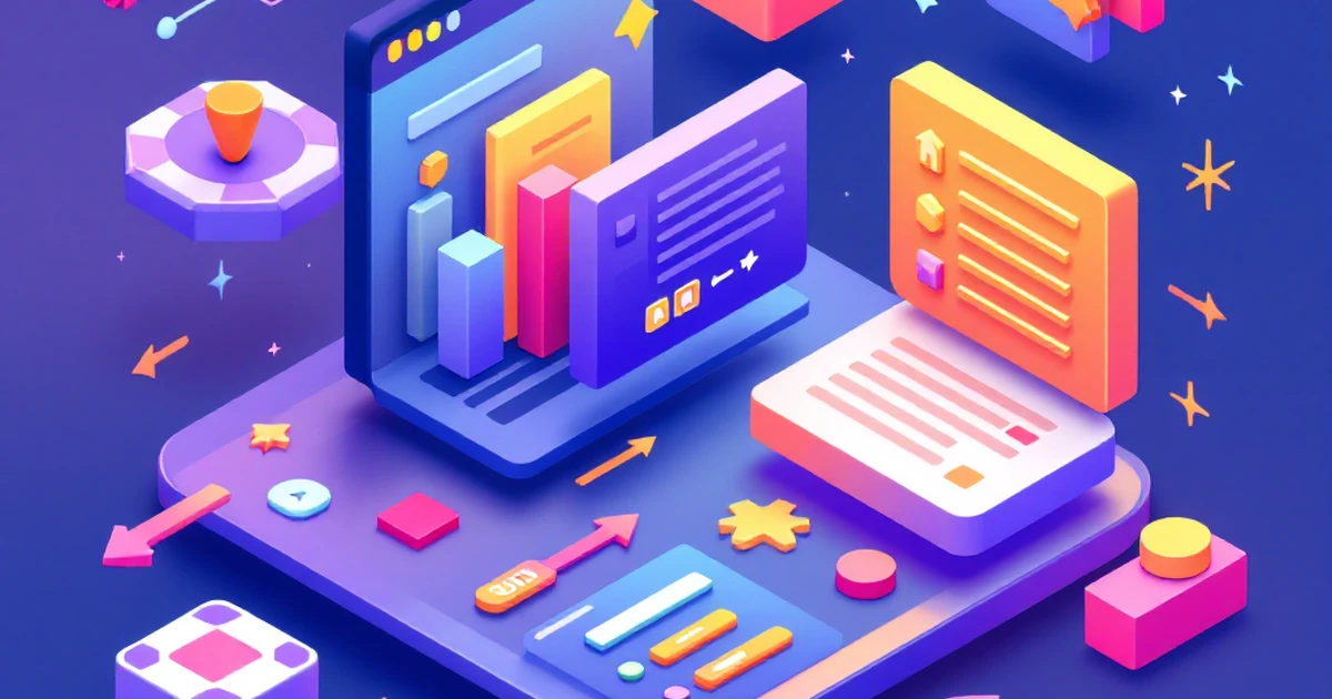 Digital interface with drag-and-drop tools for website building, featuring colorful design elements.