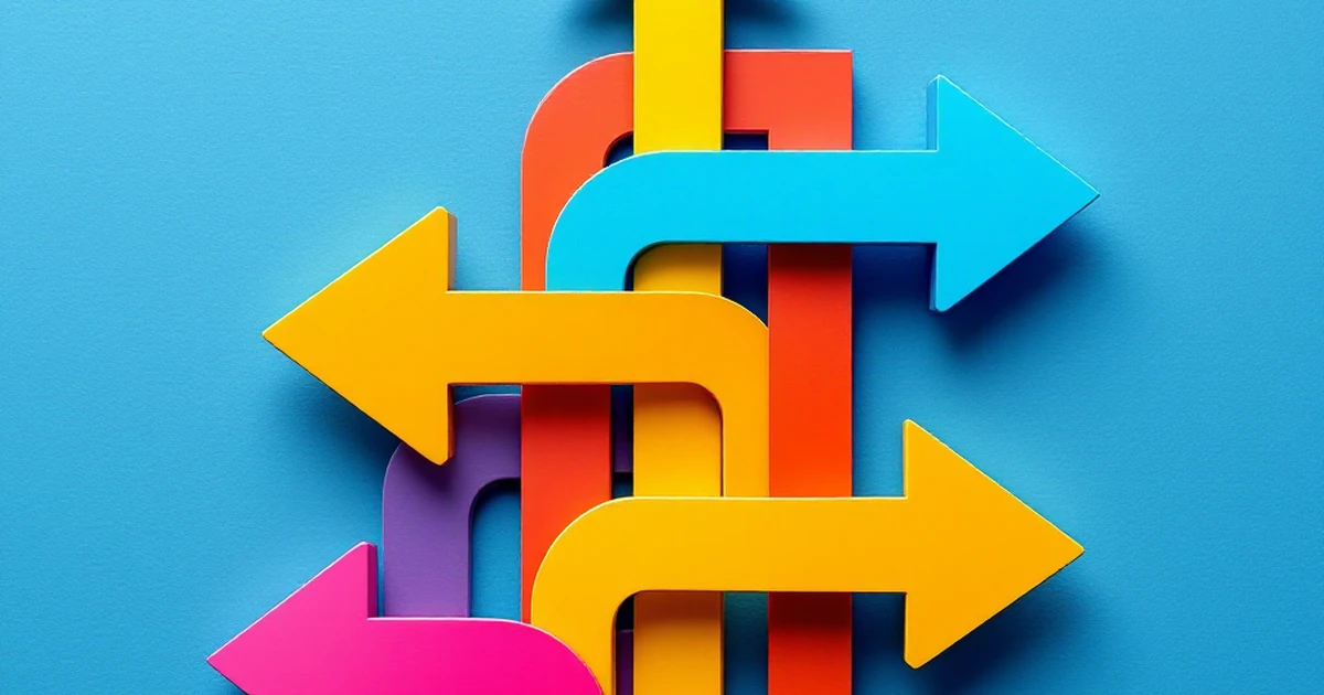 Abstract composition with colorful arrows symbolizing a step-by-step guide process.