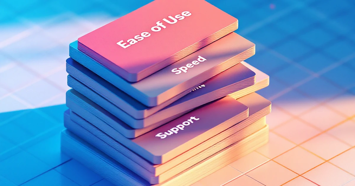 Isometric view of feature comparison cards for website builders.