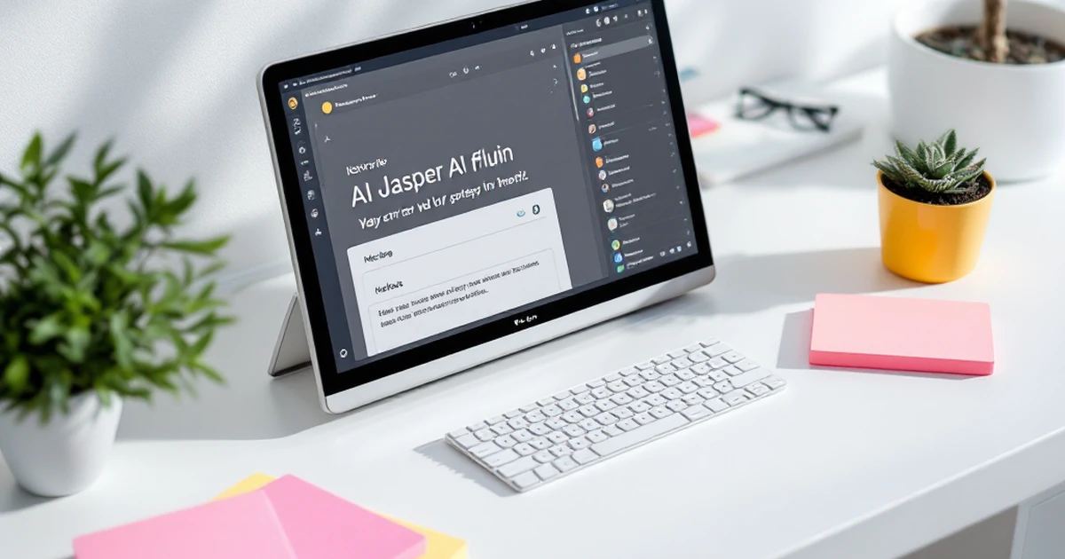 Product setup of Jasper AI plugin features on a desk.