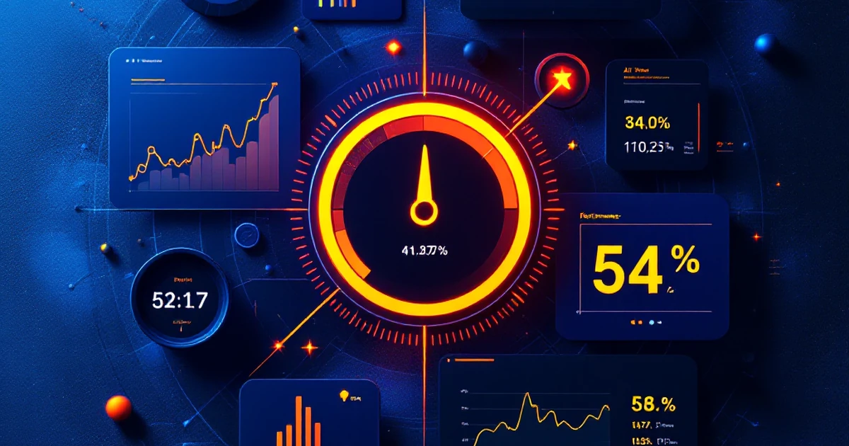 Abstract editorial image of AI tool performance metrics.