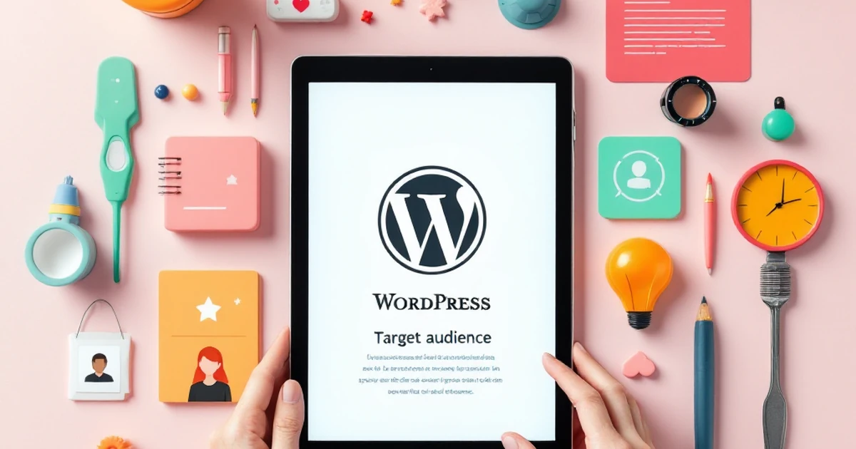 Editorial flat lay of user personas and WordPress logo for AI plugins.