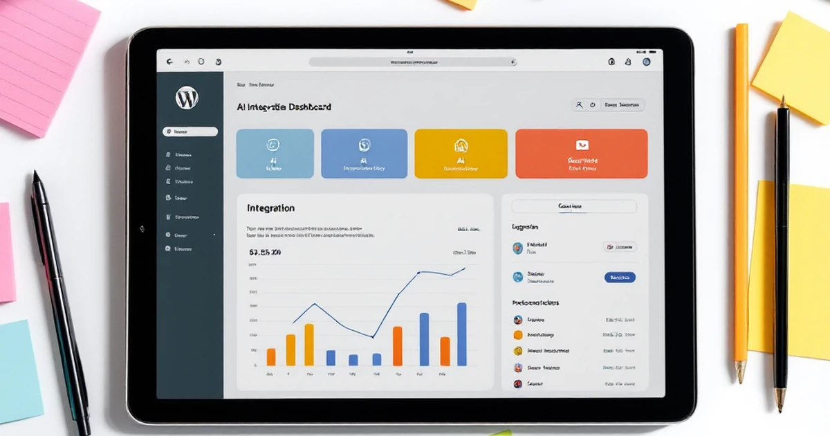 Editorial image of WordPress dashboard with AI integration on a tablet.