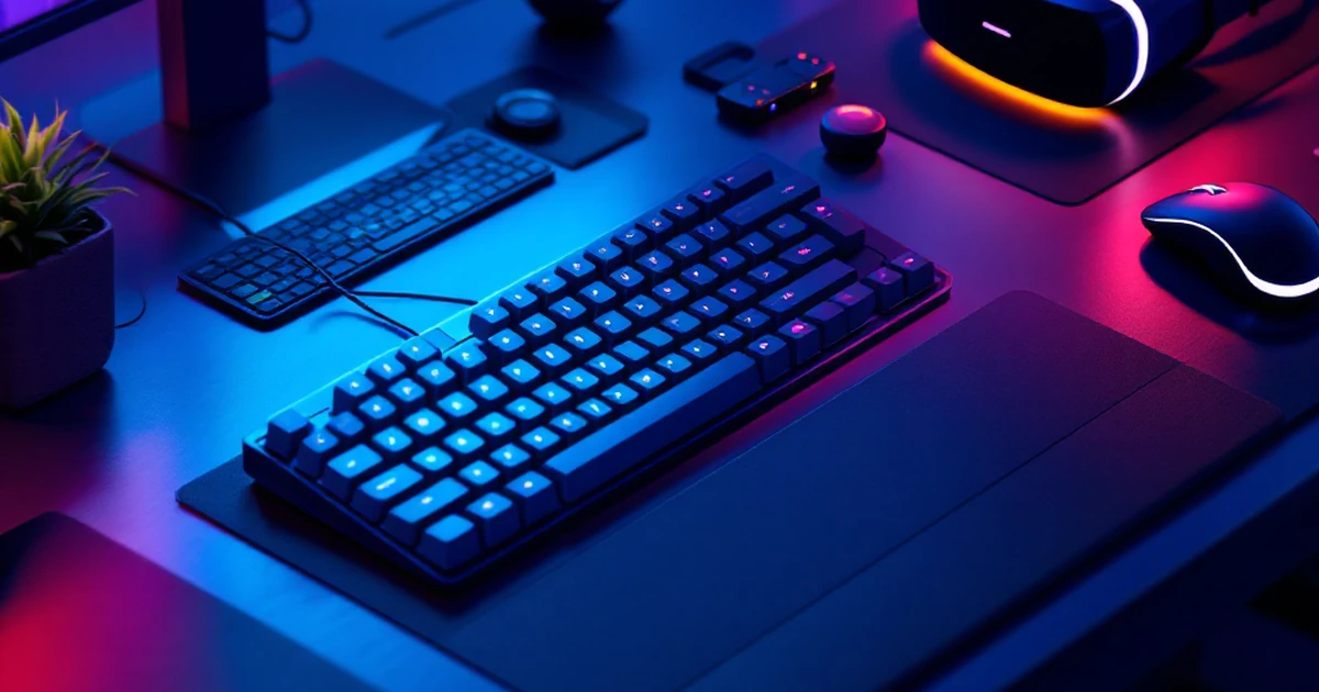 Isometric view of AI writing tools with modern tech on a desk.