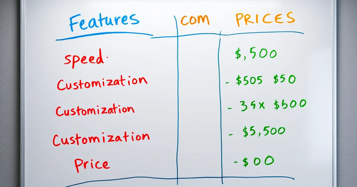 Editorial image of a comparison chart on a whiteboard with colorful markers.