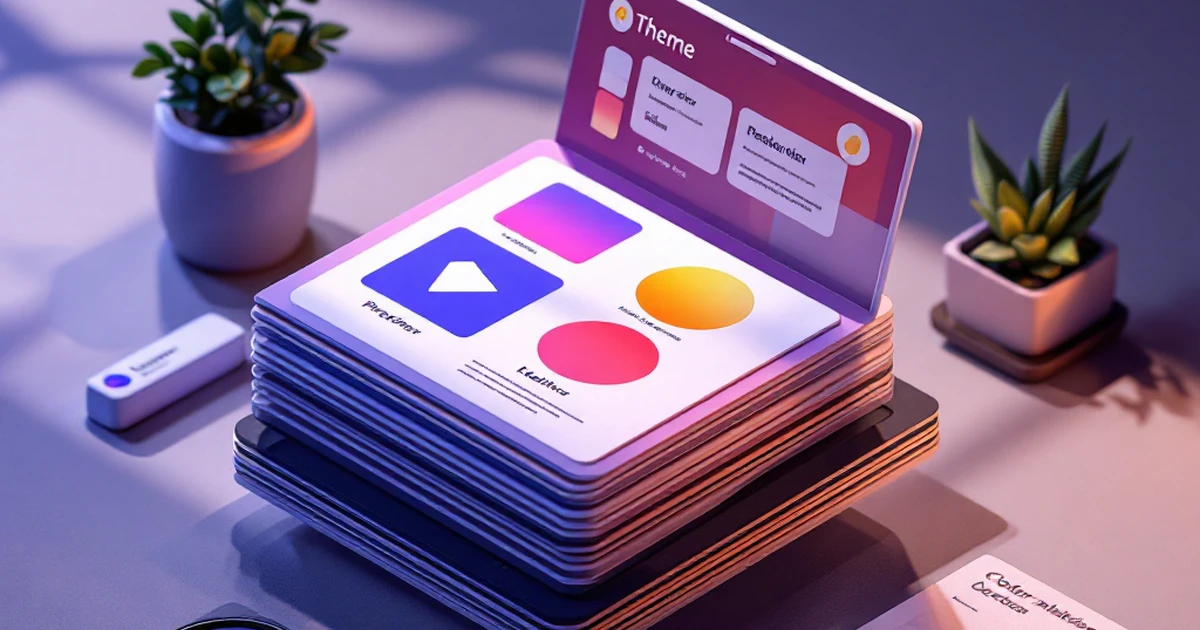 Isometric view of digital tools for website creation.