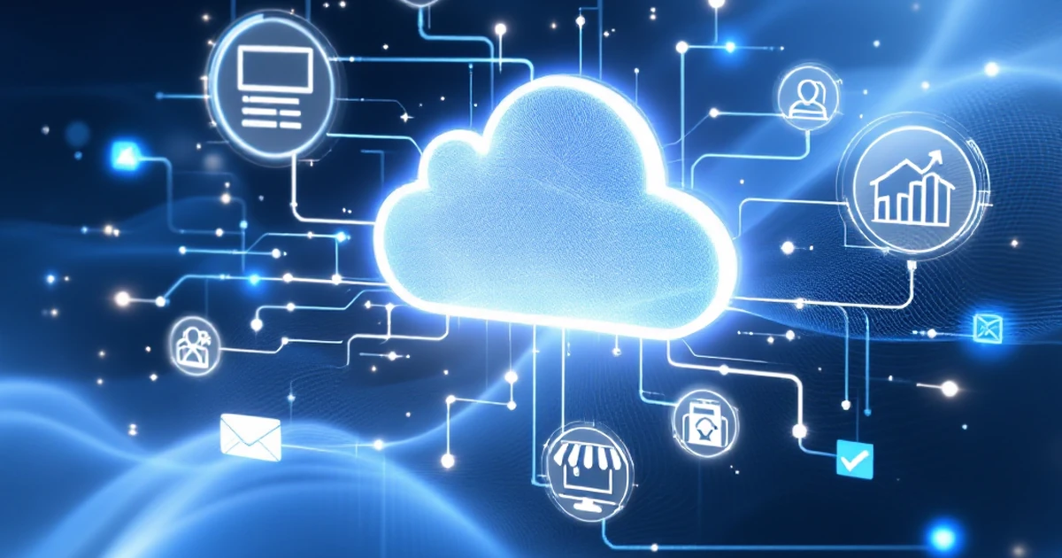 Abstract digital art showing various web hosting use cases with cloud shapes.