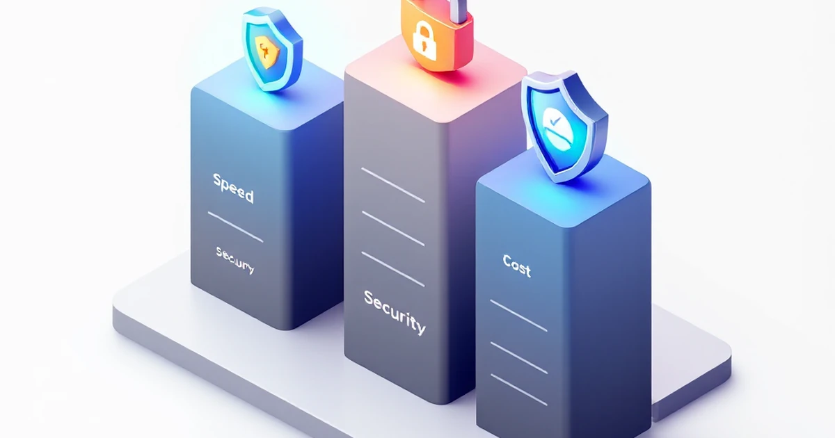 Isometric view of a comparison chart highlighting features of hosting options.