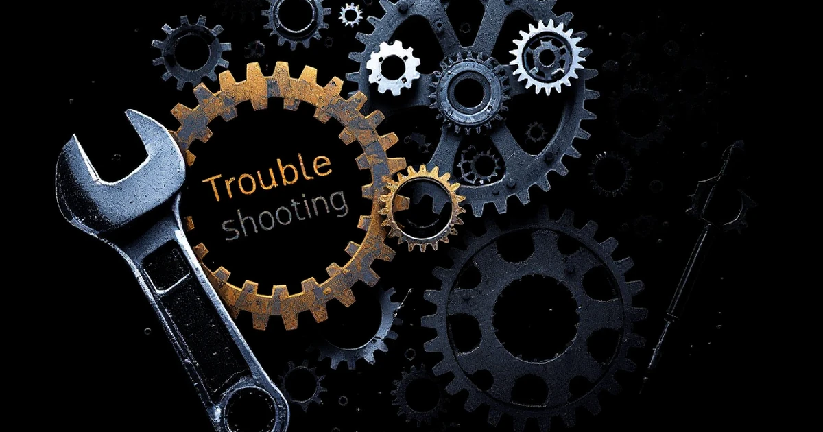 Abstract image of troubleshooting with gears and tools.
