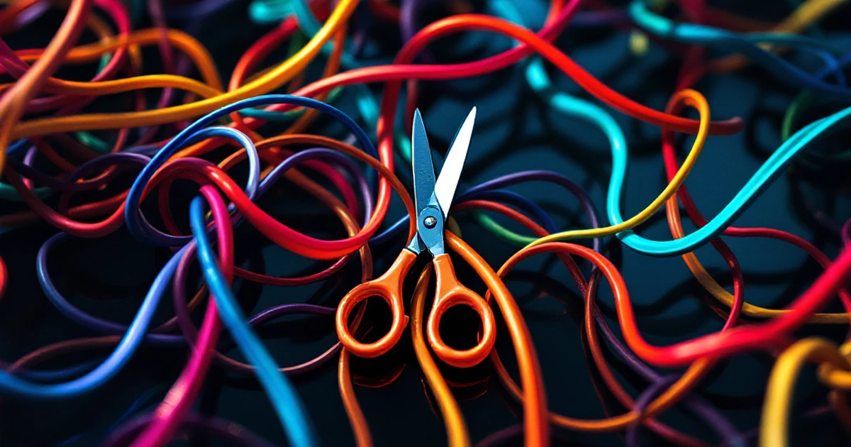 Abstract of Autoptimize features with tangled cables and speedometer.