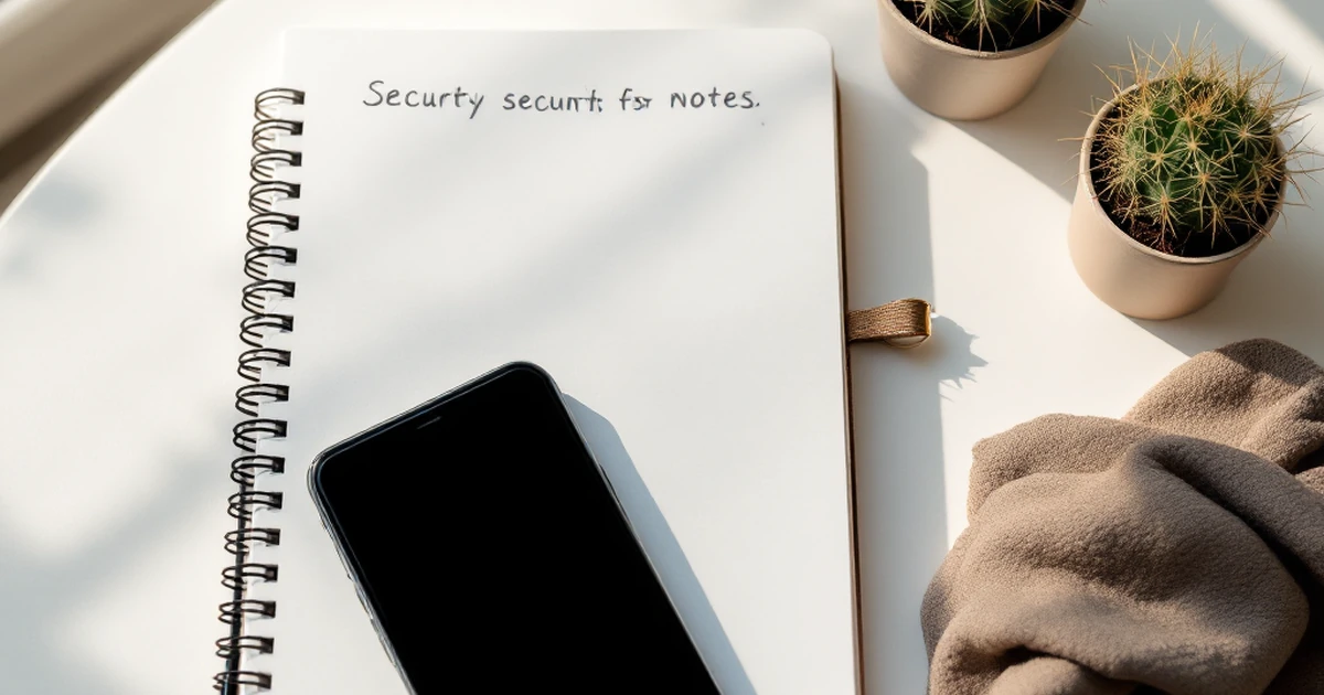 Flat lay of tools for WordPress security setup with a notebook and smartphone.