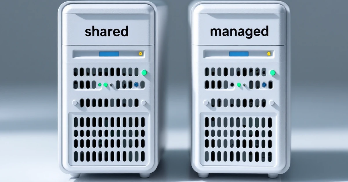 Comparison of shared and managed server models for hosting.