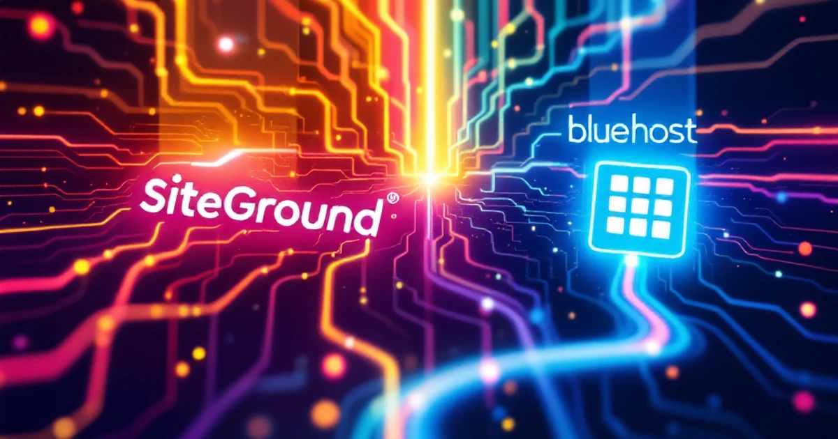 Abstract image of decision branches leading to SiteGround and Bluehost logos.