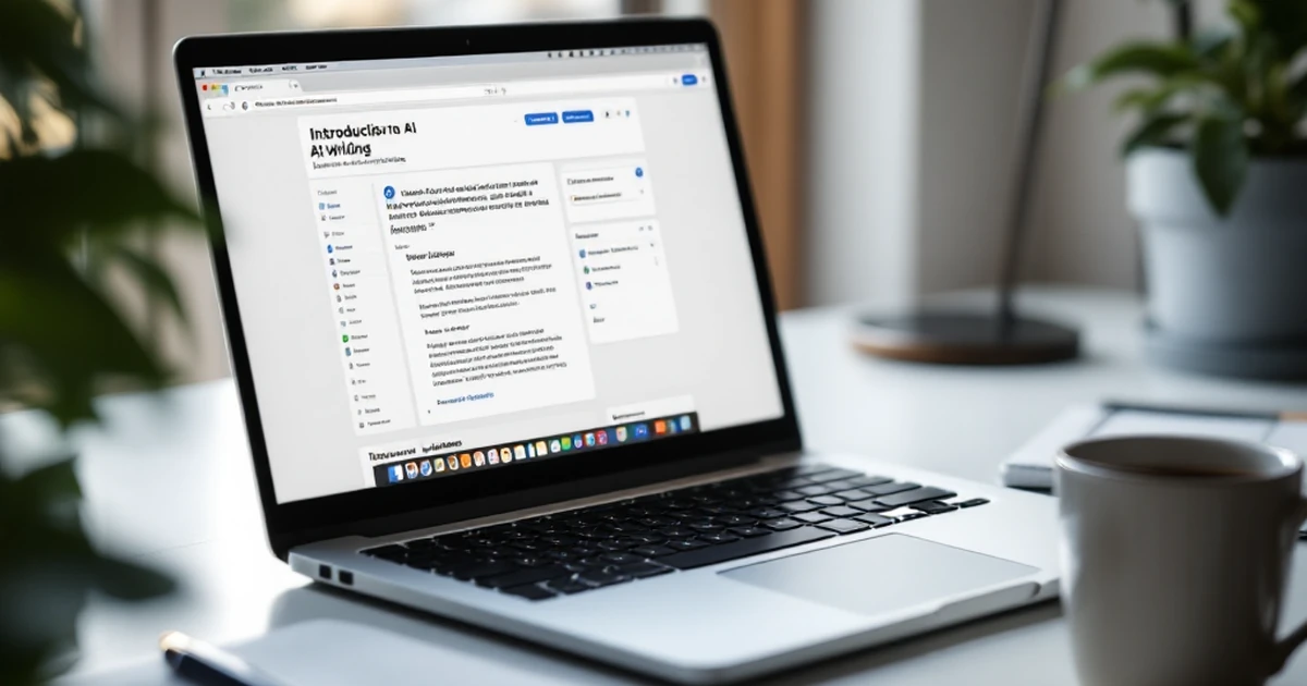Editorial image of a laptop displaying WordPress interface with coffee and notebook.