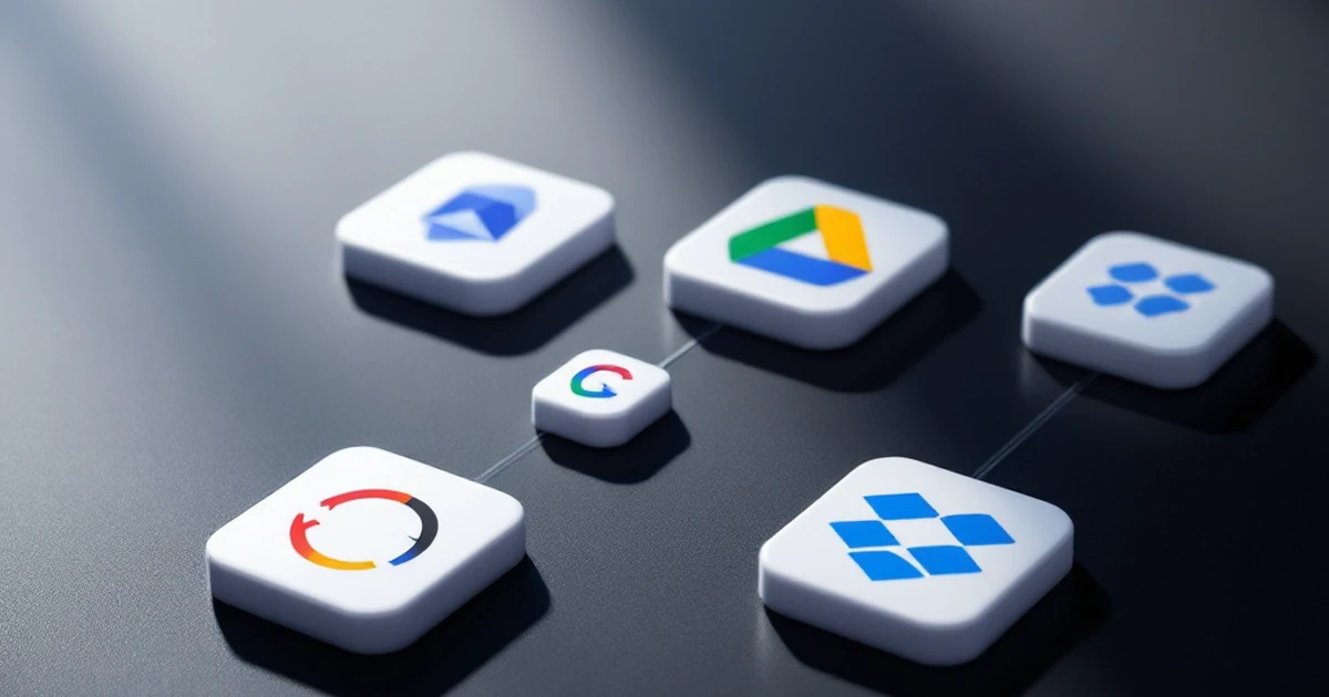 Product photo of WordPress backup plugins and cloud storage options like Google Drive and Dropbox.