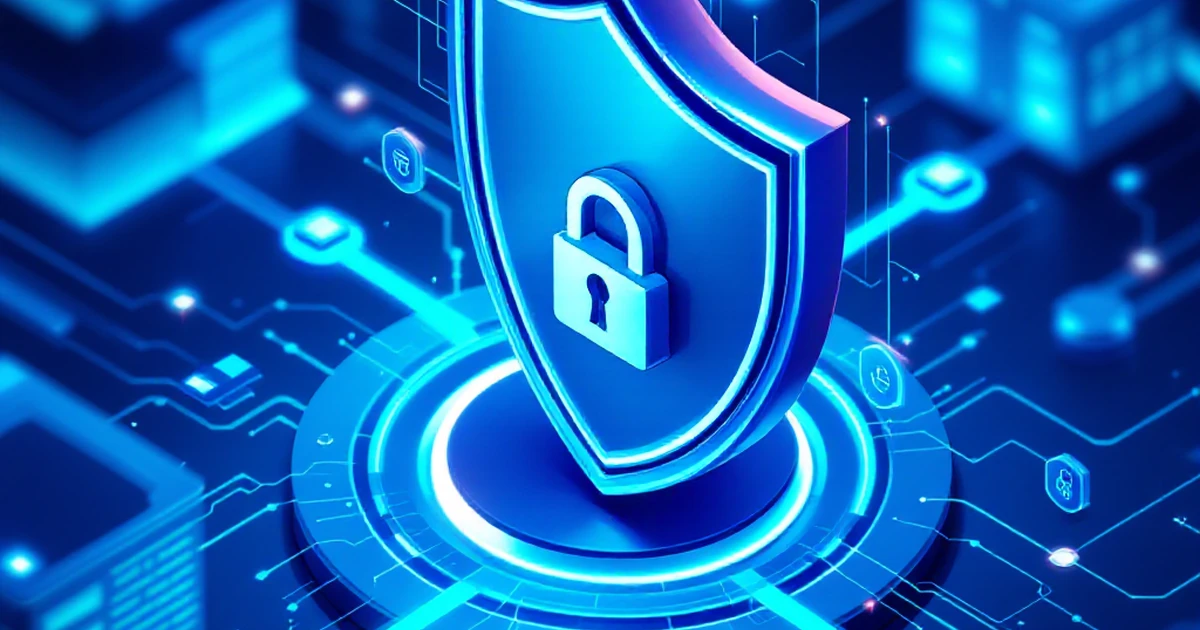 Isometric illustration of WordPress shield and lock, symbolizing security.