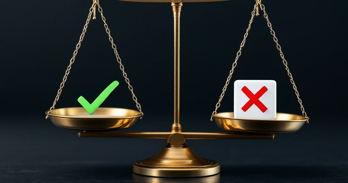 Pros and cons icons on a balance scale.