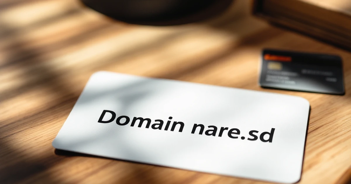Domain card, credit card, and hosting brochure on desk