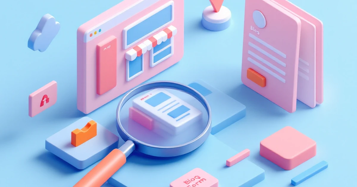 Isometric cubes showing website features like store and blog
