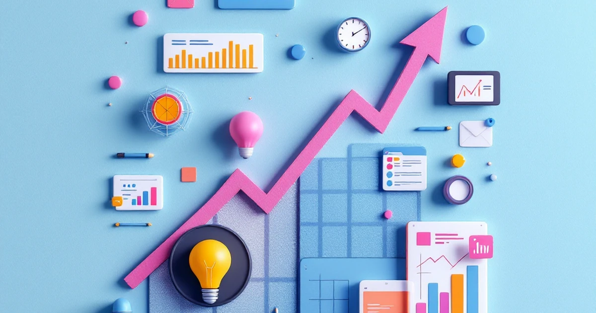 Digital elements symbolizing online business growth on blue background.